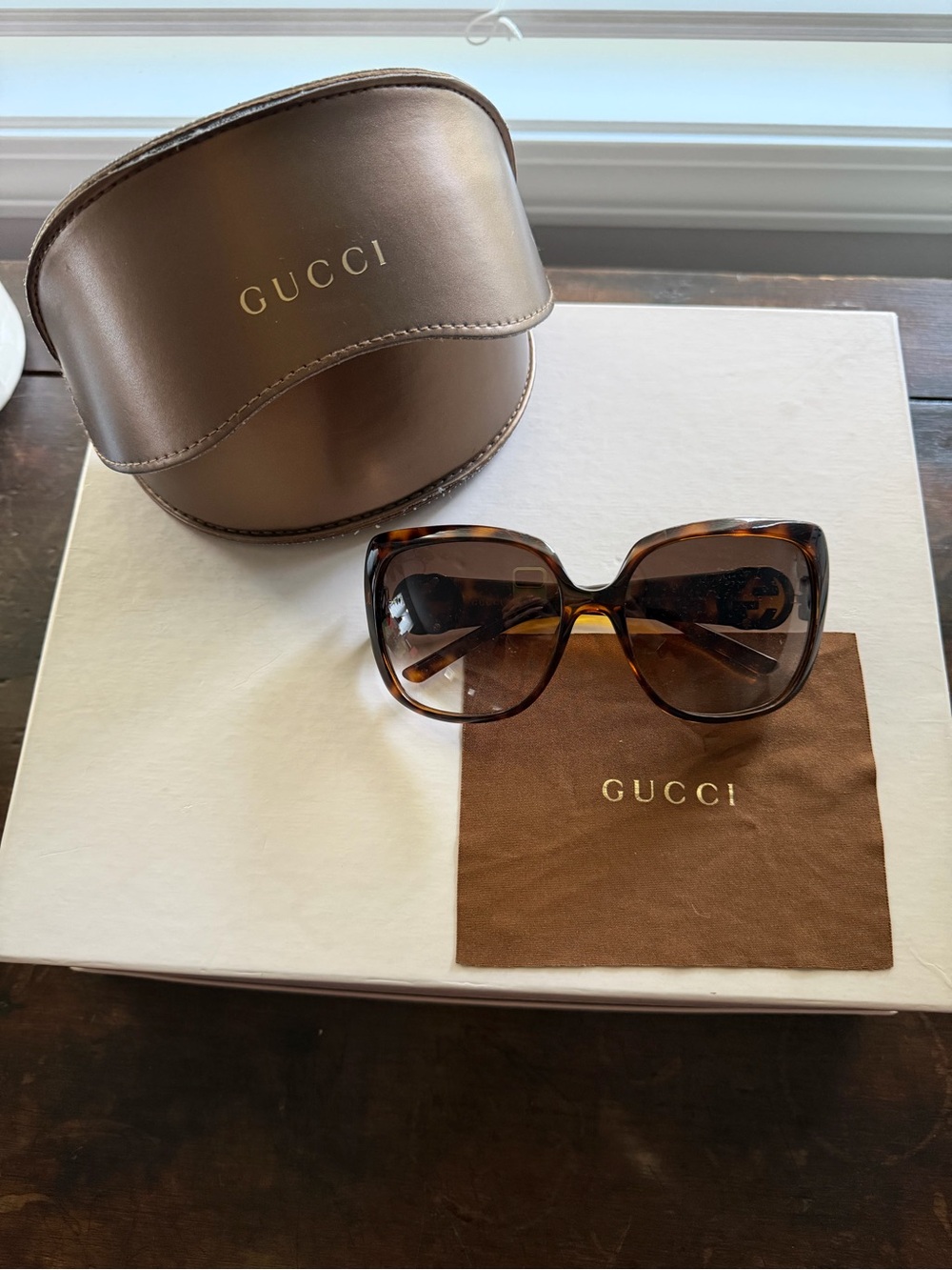 Gucci GG 3163/S Oversized Tortoise Sunglasses Gold GG Logo 59mm Italy